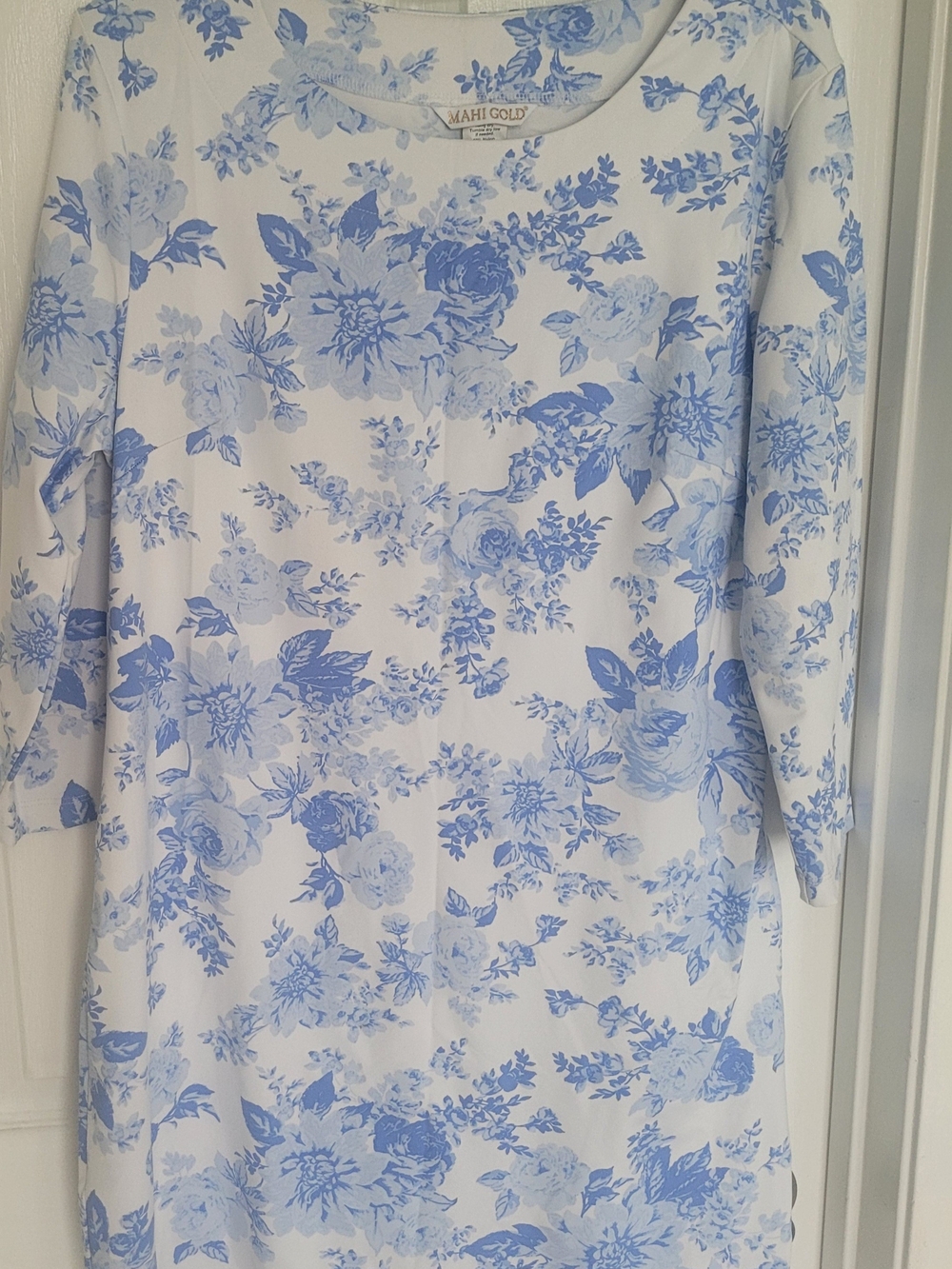 MAHI GOLD White Dress with Blue Floral Print
